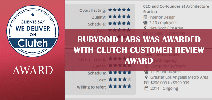 Rubyroid Labs was Awarded with Clutch Customer Review Award